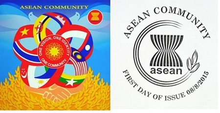 Mẫu tem của họa sỹ Vũ Kim Liên và mẫu dẫu kỷ niệm của họa sỹ Nguyễn Du đoạt giải Nhất Cuộc thi tem ASEAN.